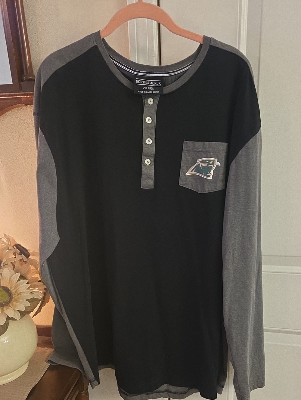 Men's Long Sleeve Henley Shirt - Black/Gray